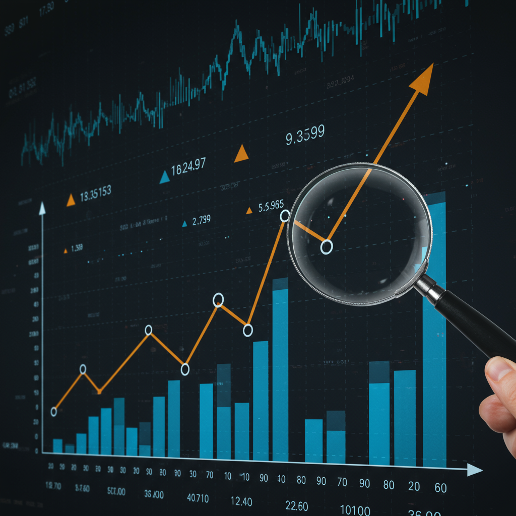 Wykres przedstawiający wzrost wartości domen internetowych, symbolizujący proces wyceny.