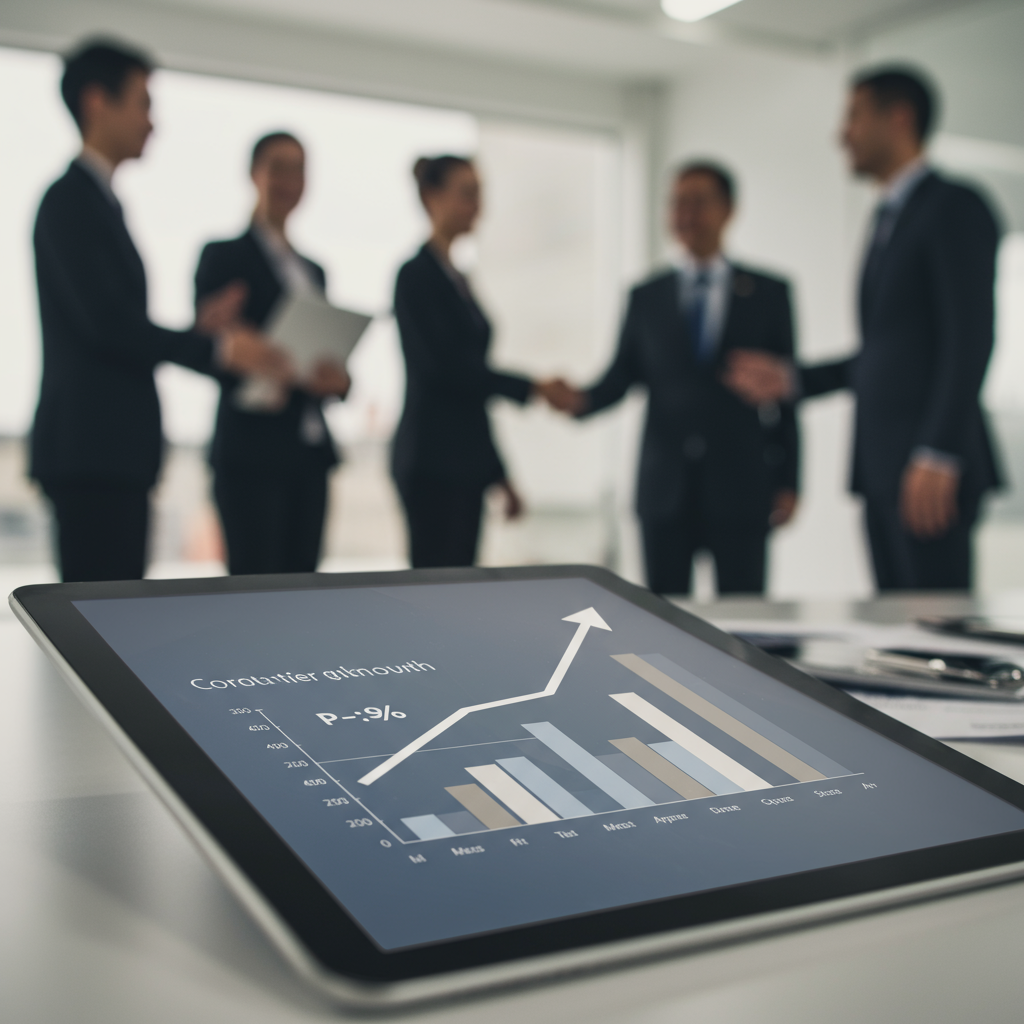 Wykresy wzrostu na tablecie symbolizujące sukces kampanii Google Ads i zadowolonych klientów.