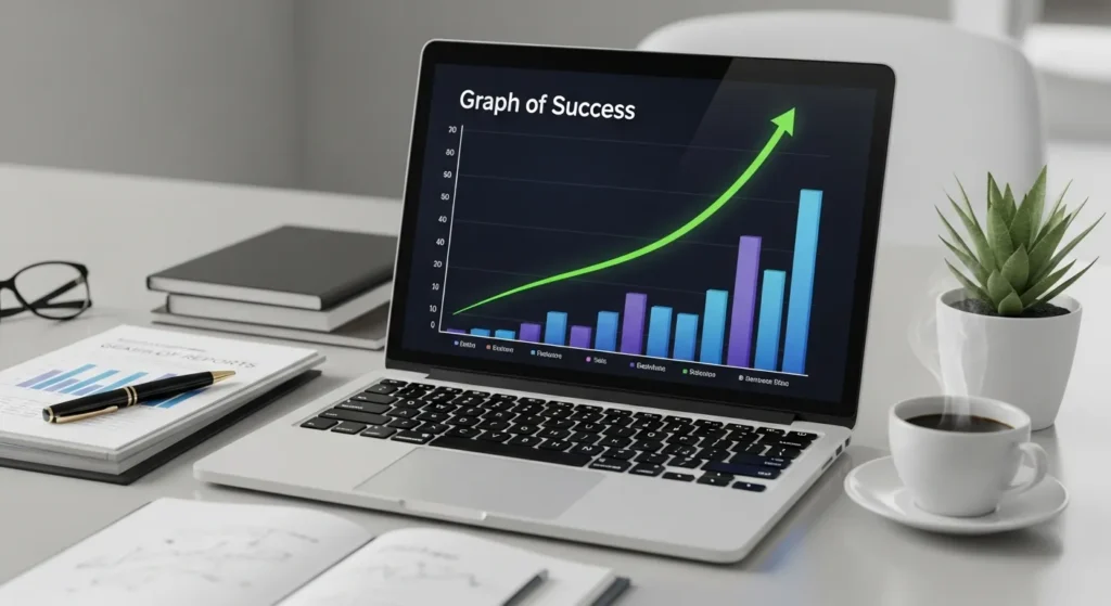 Wykres wzrostu sprzedaży i ROI z kampanii social media