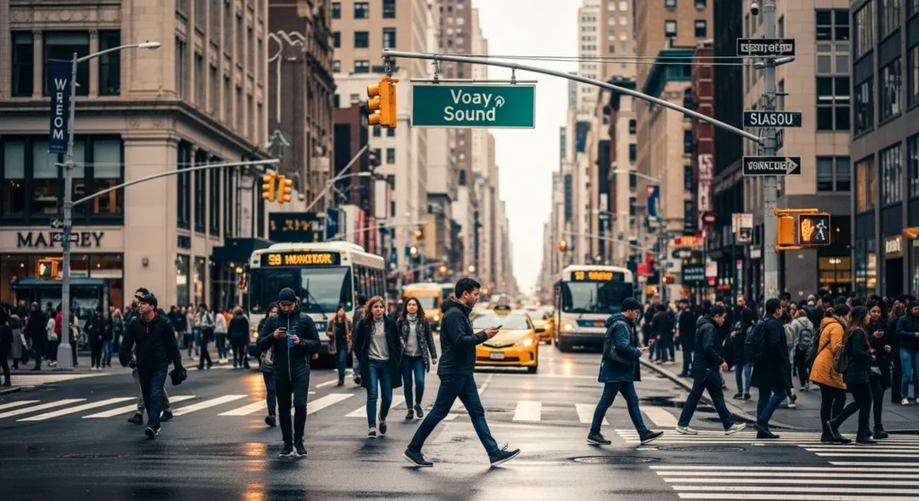 Ludzie szukający lokalnych firm na smartfonach w mieście