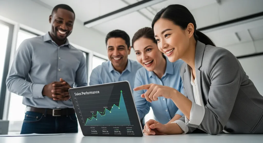 Zespół analizujący wzrost sprzedaży po optymalizacji hostingu