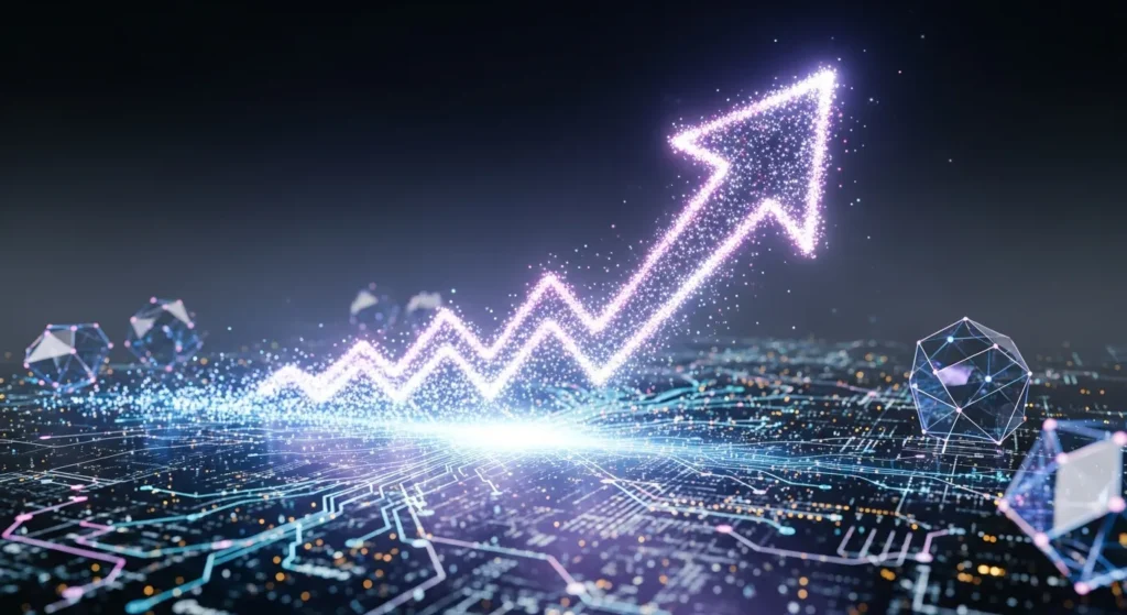Wykres wzrostu ruchu organicznego symbolizujący sukces pozycjonowania