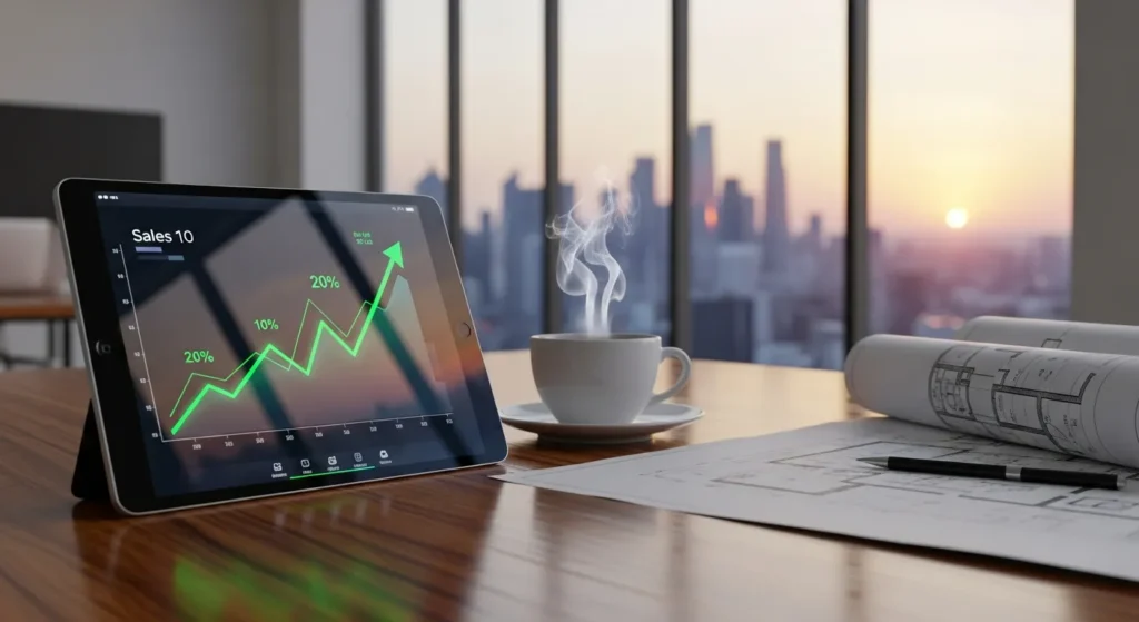 Wykres wzrostu sprzedaży i wskaźników wydajności na tablecie