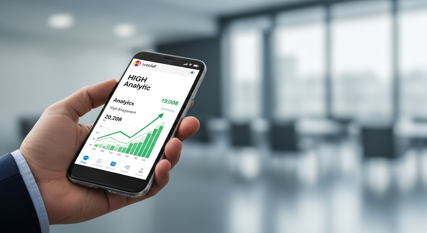 Wykresy wzrostu na smartfonie pokazujące efekty jakie daje skuteczne tworzenie wizerunku w sieci