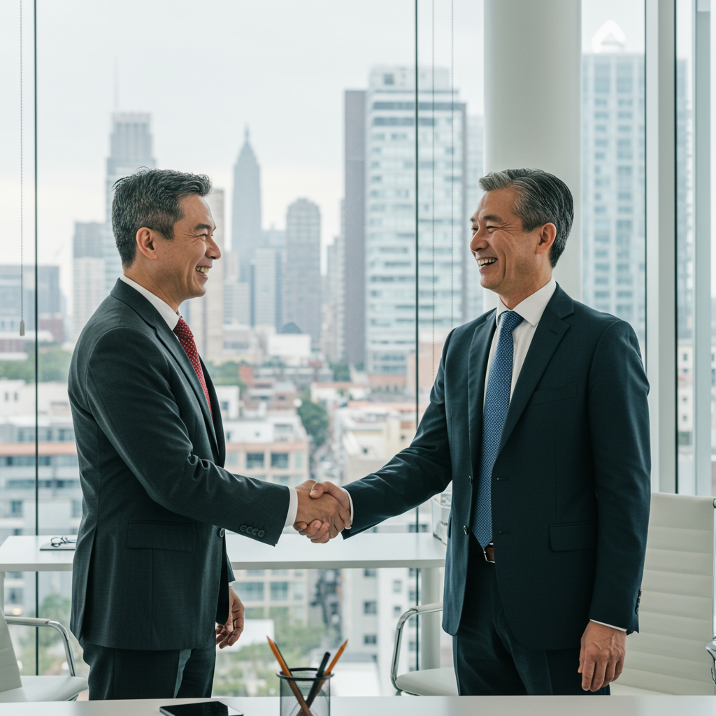 Zadowolony klient i konsultant agencji po udanej współpracy