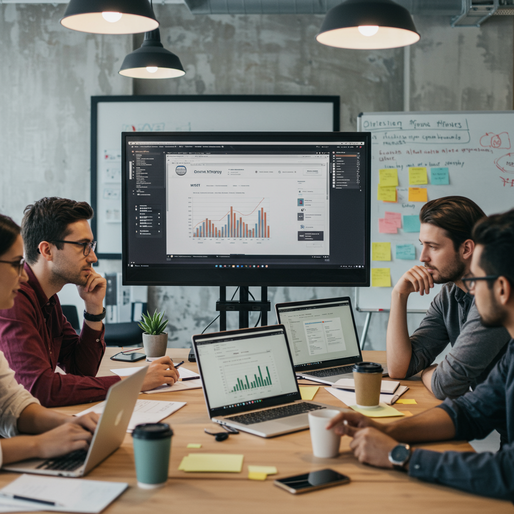 Zespół agencji interaktywnej analizujący dane SEO i strategię treści.