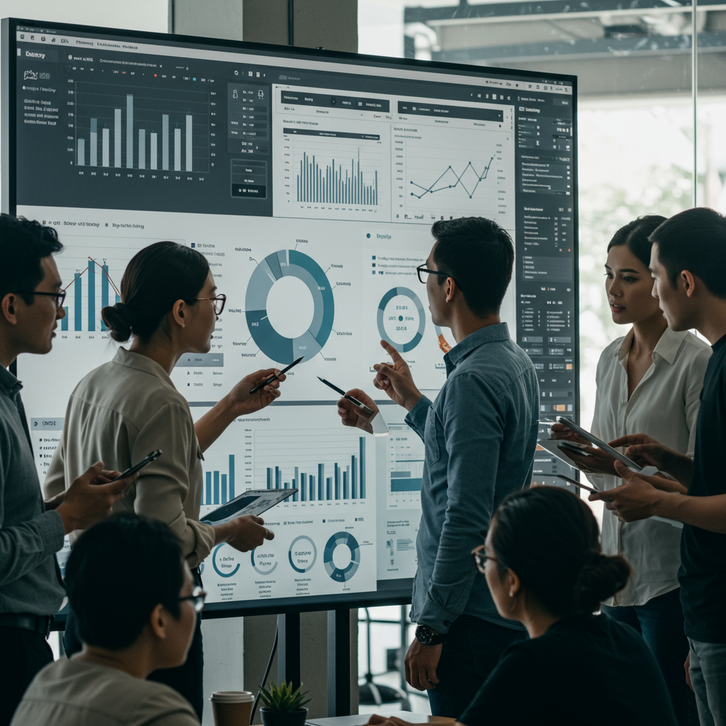 Zespół agencji interaktywnej analizujący dane z pozycjonowania stron