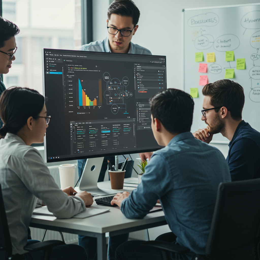 Zespół agencji interaktywnej planujący strategiczne pozycjonowanie stron