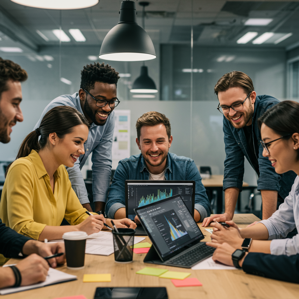 Zespół ekspertów agencji interaktywnej analizujący wyniki kampanii w mediach społecznościowych