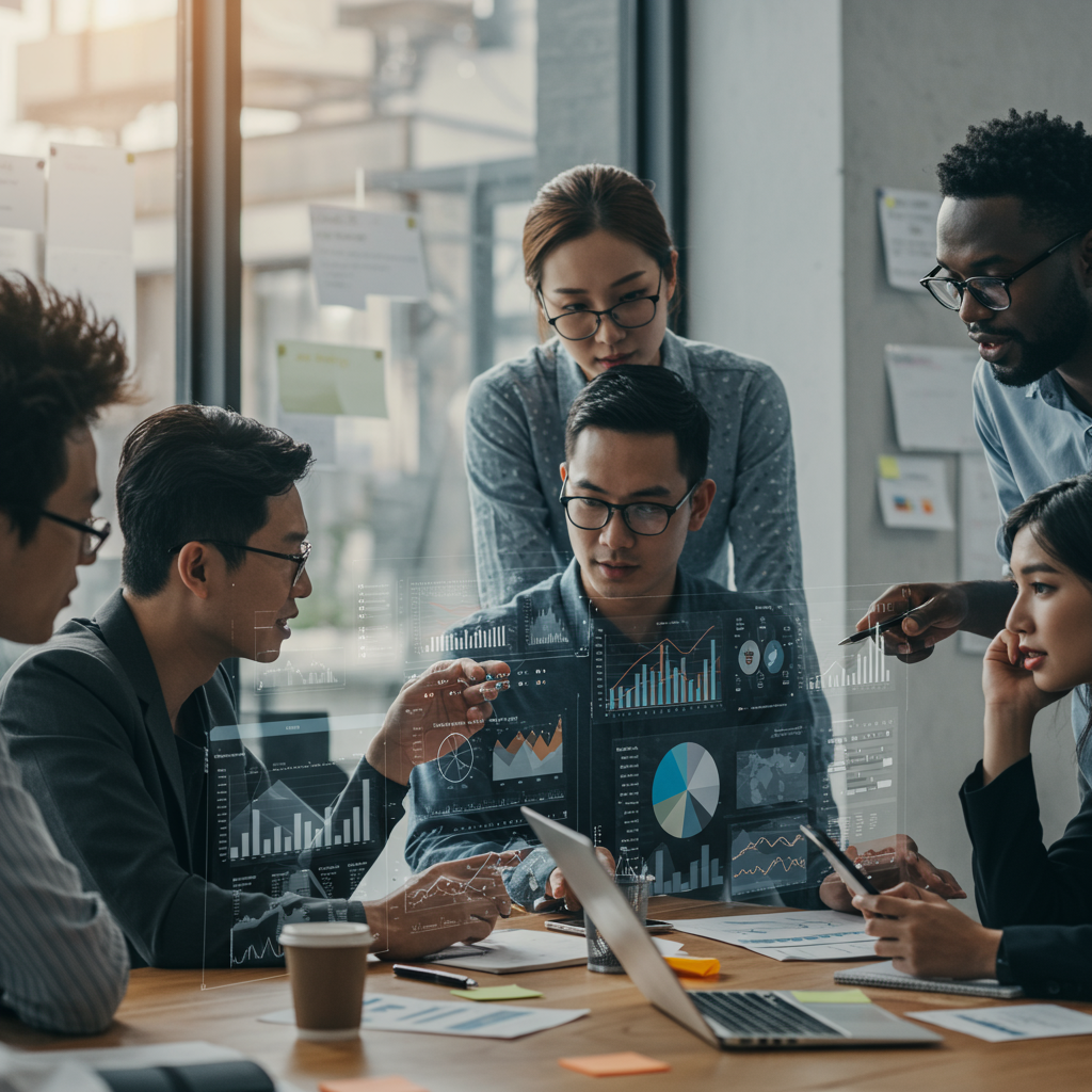Zespół ekspertów analizujący dane z kampanii Google Ads na cyfrowym pulpicie