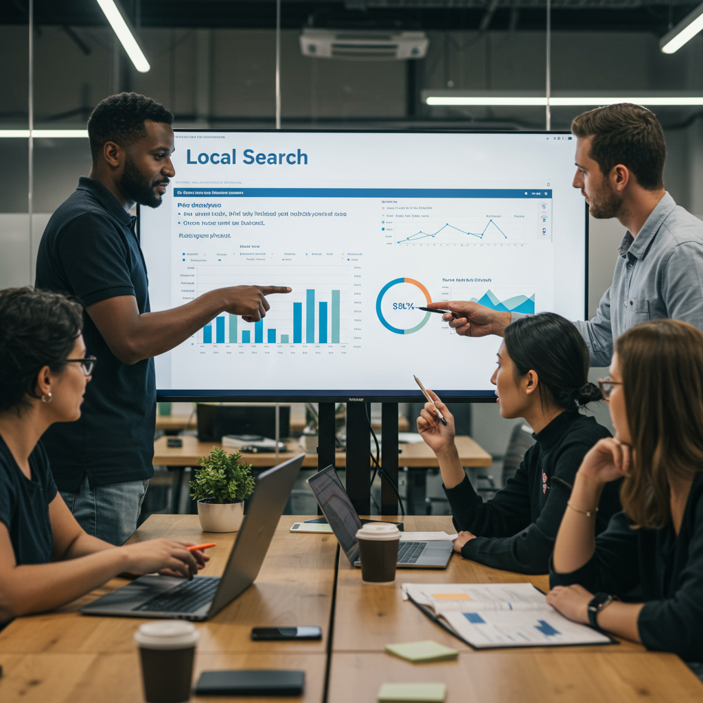 Zespół marketingowców analizujący dane z wizytówek Google Maps