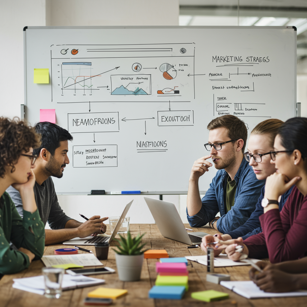 Zespół omawiający strategie marketingowe dla strony internetowej