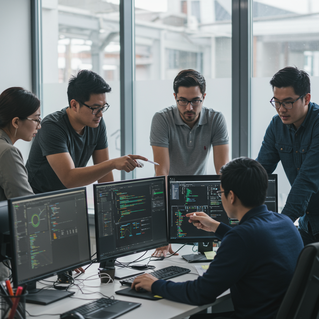 Zespół programistów i specjalistów IT analizujących problemy z hostingiem