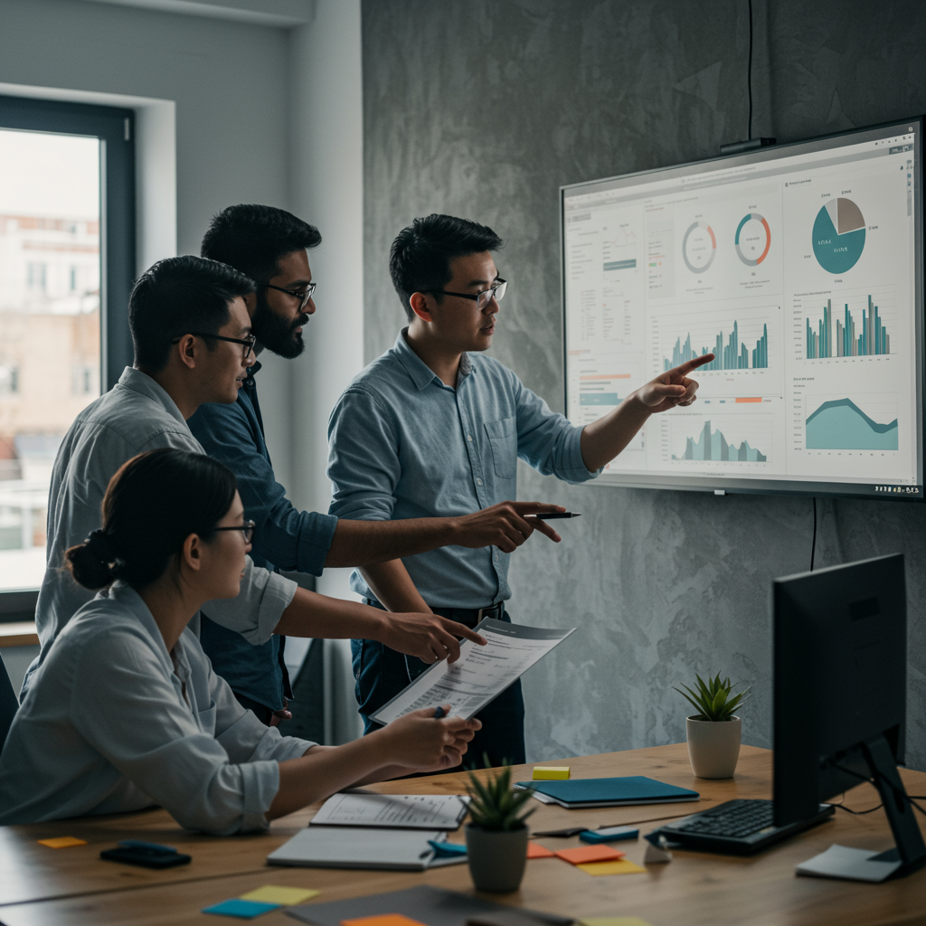 Zespół specjalistów IT analizujący wydajność serwerów i stron internetowych