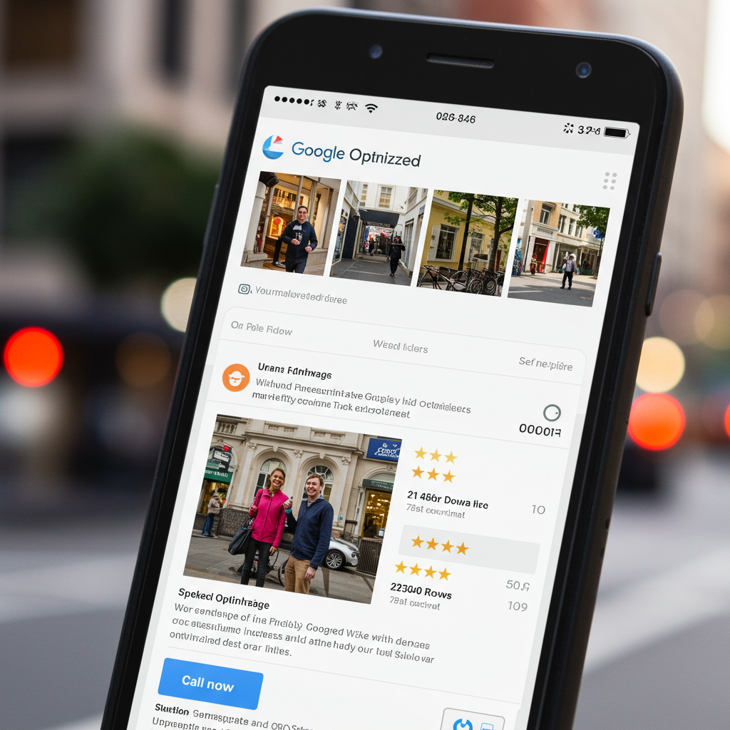 Zoptymalizowany profil firmy w Google Maps na ekranie smartfona.