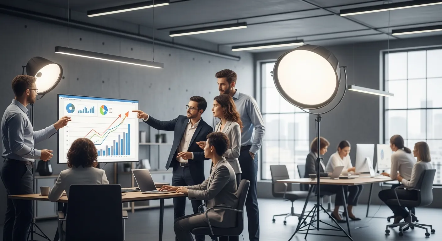 Zespół Agencji Interaktywnej analizujący wyniki pozycjonowania stron