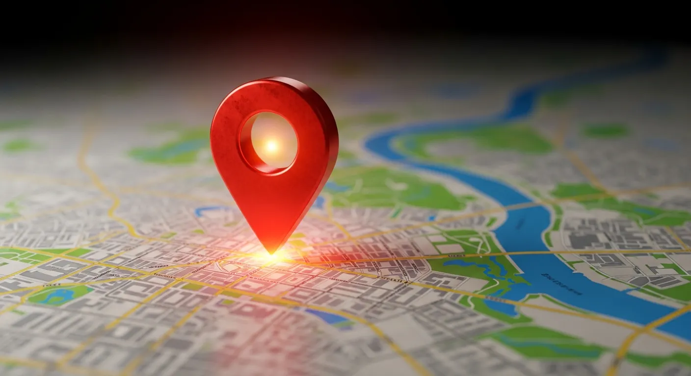 Czerwona pinezka lokalizacji na mapie miasta symbolizująca widoczność w Google Maps