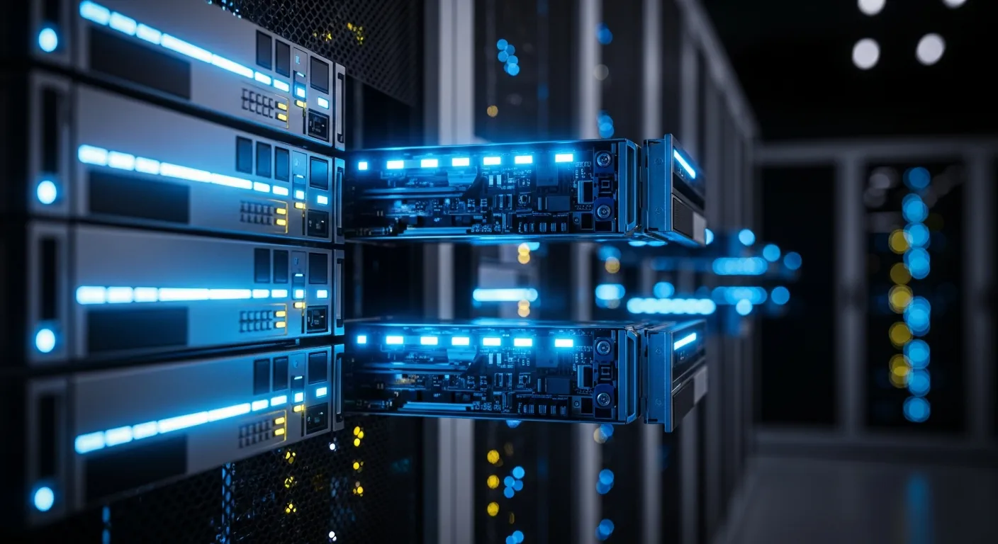 Nowoczesna serwerownia symbolizująca szybki hosting stron