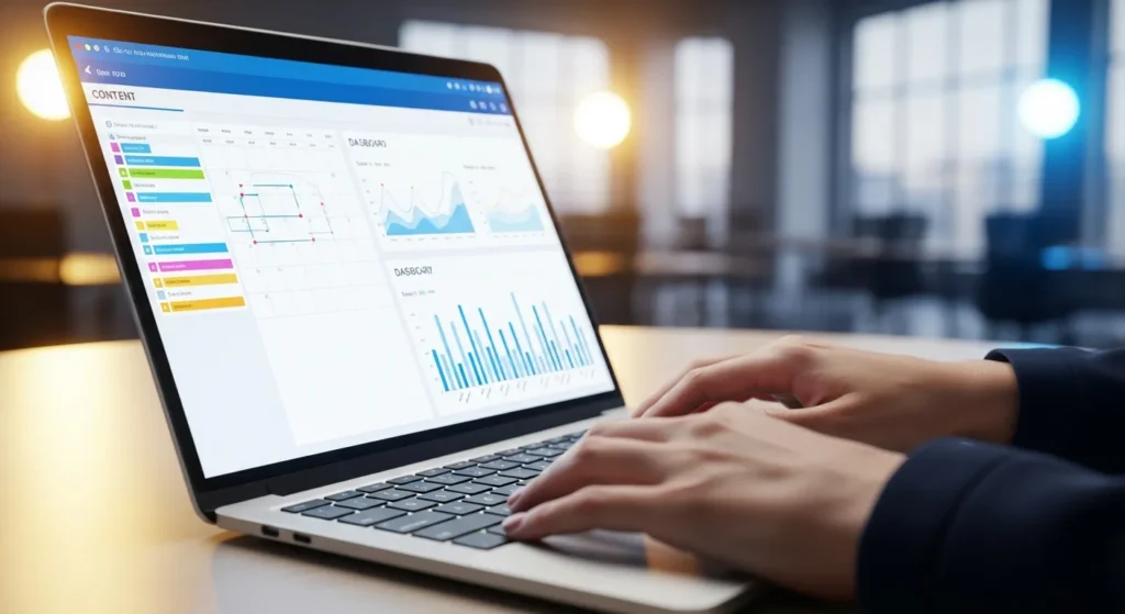 Analiza słów kluczowych i planowanie treści na laptopie