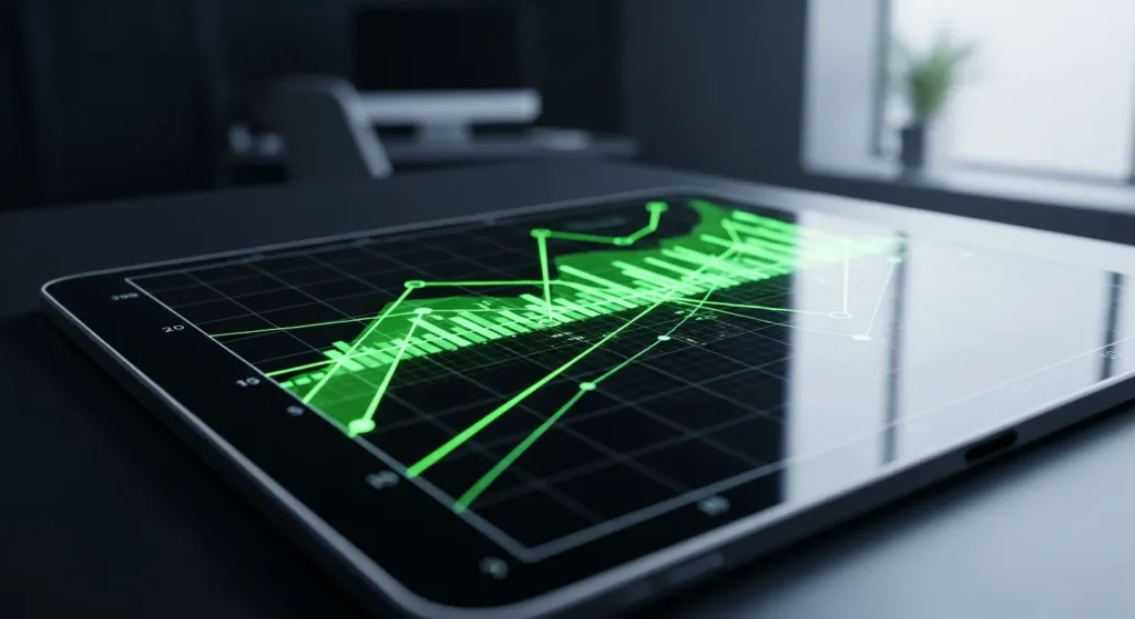 Wykresy wzrostu sprzedaży i wydajności strony na tablecie