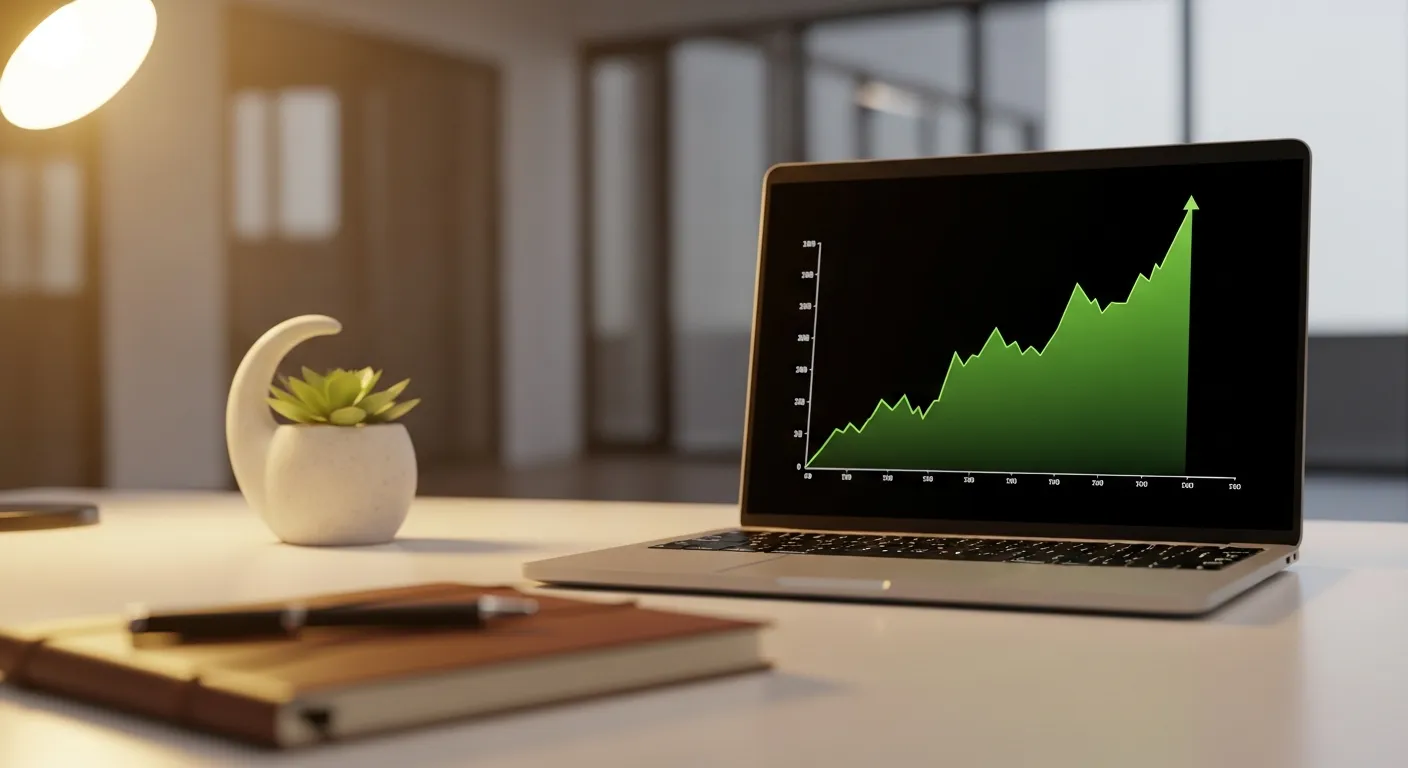 Laptop z wykresem wzrostu widoczności strony w Google