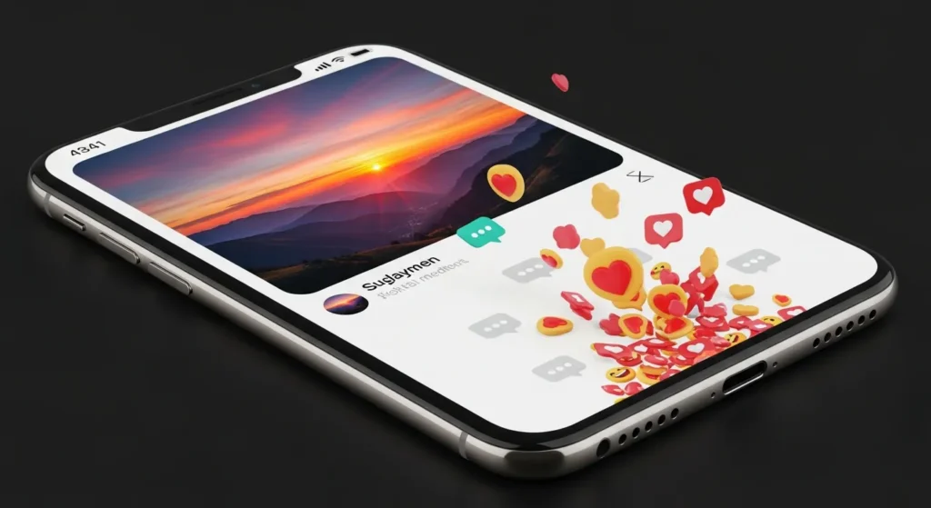 Smartfon pokazujący wysokie zaangażowanie w social media