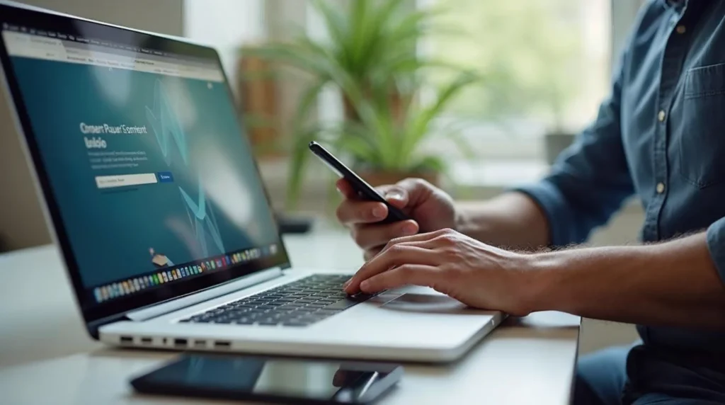 Specjalista testuje działanie banera zgód na laptopie i smartfonie